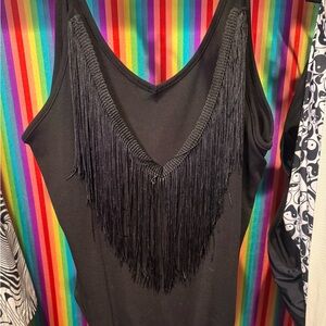 SHEIN Black Fringe V-Neck Bodysuit
